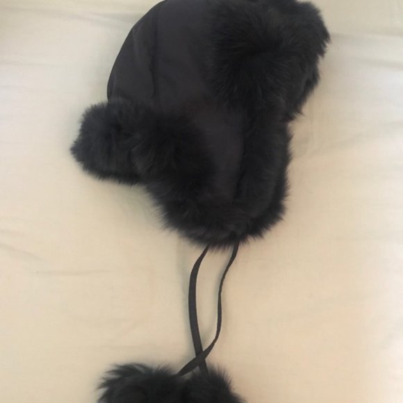 Navy Fox Fur Winter Hat with Pom Pom - Picture 2 of 6